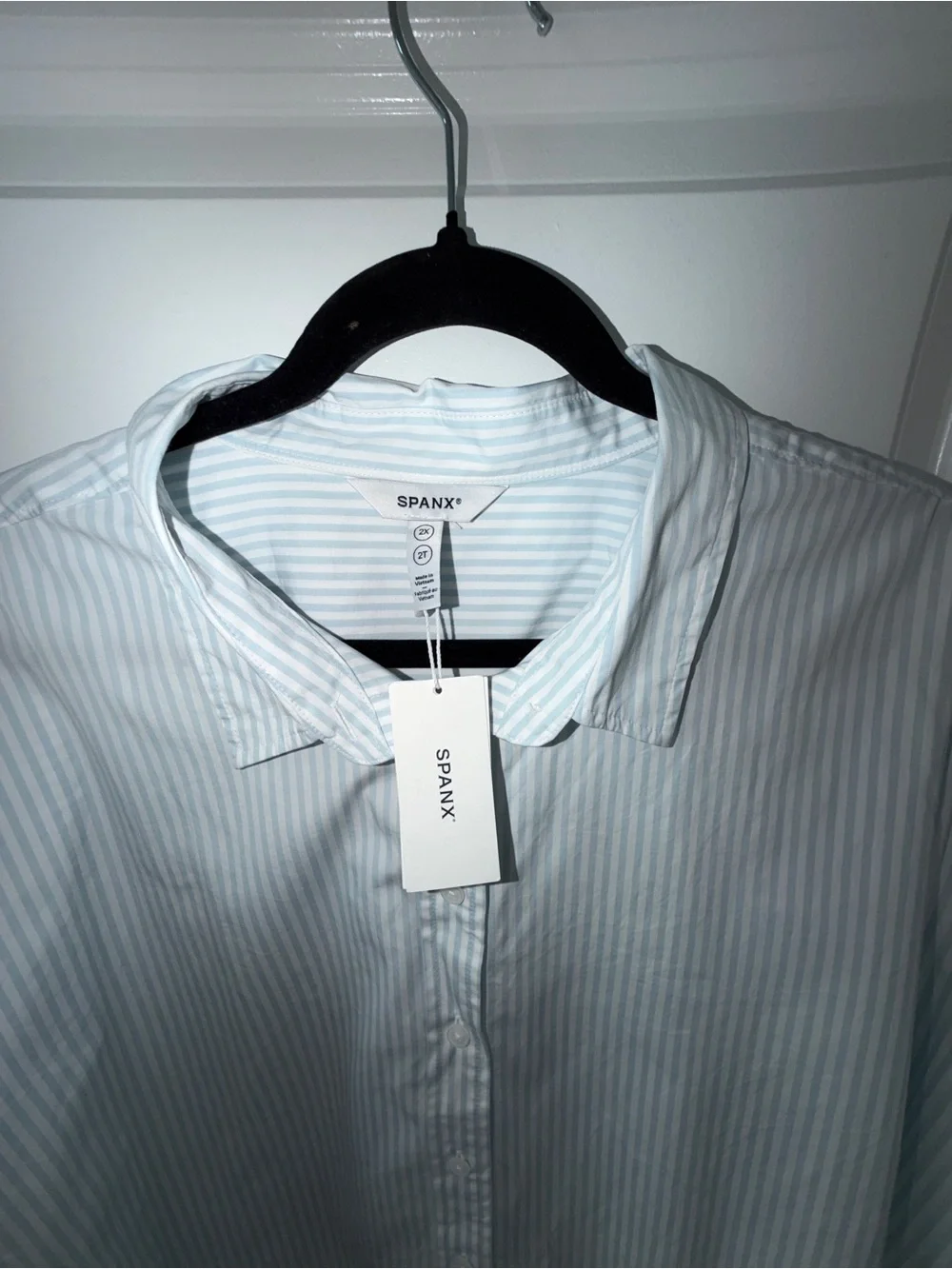 SPANX Women’s Poplin Oversized Blue & White Striped Button Down | 2XL | NWT - Picture 3 of 5